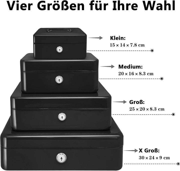 Stahlkassette mit Schlüsselschloss, Metall-Geldkassette mit Geldfach, Geldaufbewahrungsbox mit absch