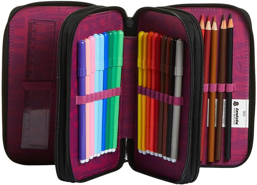 Invicta Federmäppchen, Mäppchen, mehrfarbig, Federtasche für Schreibwaren, Etui mit Stiften, Kugelsc