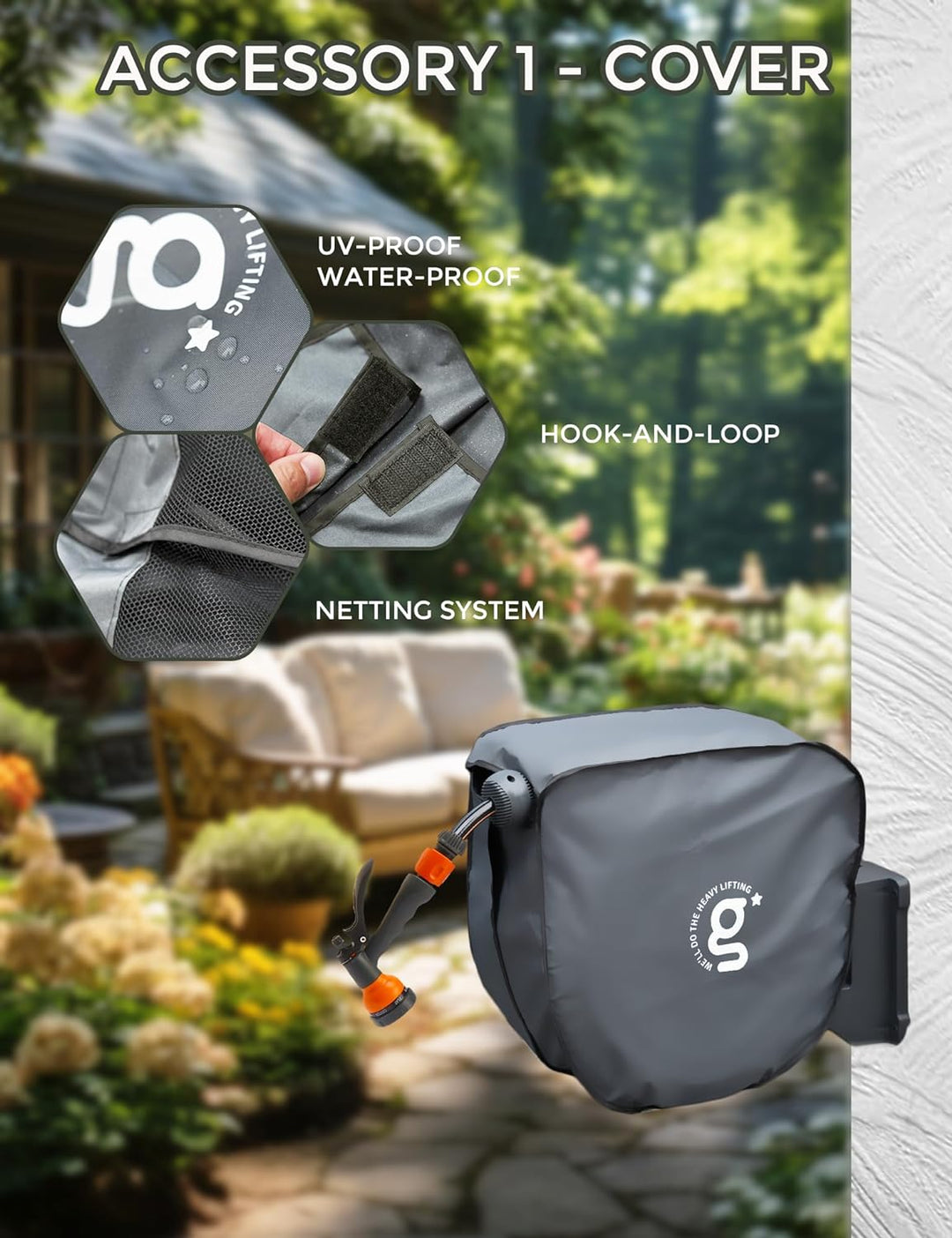 Giraffe Tools Gartenschlauchtrommel-Set mit Wasserhahn-Splitter und Abdeckung, einziehbarer 35 m Sch