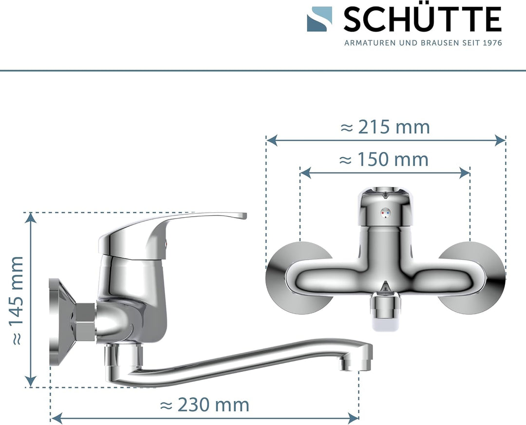 SCHÜTTE 36760 ORAZI Wandwasserhahn Chrom, Wand-Spültischarmatur 360°, ideal für Doppelspülbecken, Wa