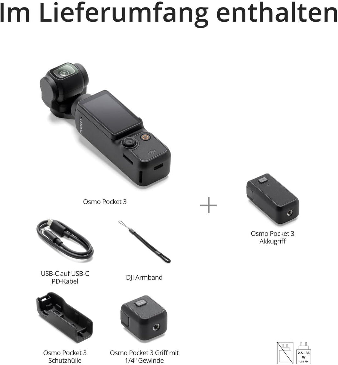 DJI Osmo Pocket 3 Power Expansion Combo, vlog kamera 4K mit Akkugriff für über 4h Aufnahmedauer, 1-Z