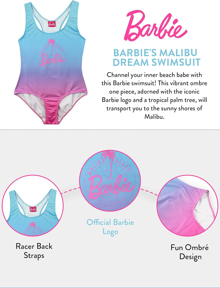Barbie Badeanzug | Malibu Beach Damen Badeanzug | Rosa Einteiler Badeanzug für Frauen | Grössen S -