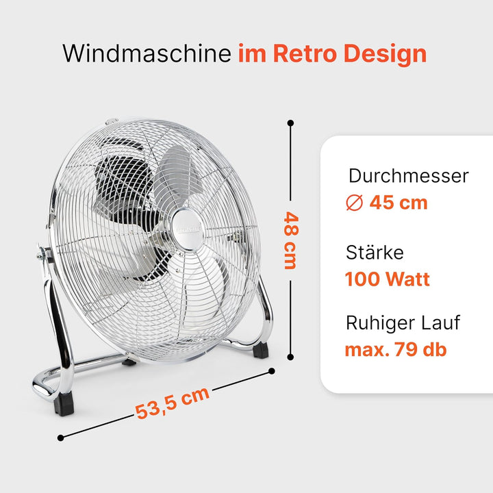 ProfiCare® XL Windmaschine mit 45 cm Ø | Ventilator verstellbarer Winkel | Bodenventilator 3 Stufen