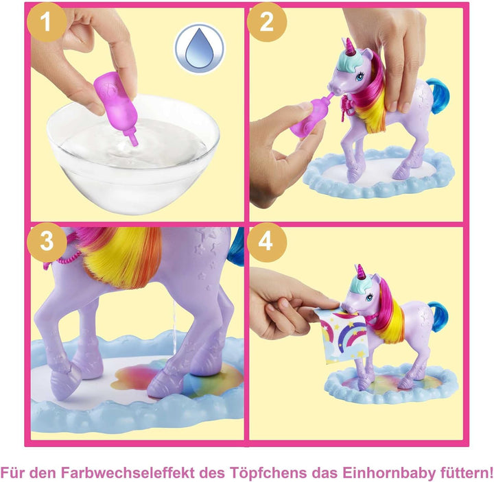 Barbie Dreamtopia Barbie-Puppe und Einhorn-Spielset, 1x Barbie-Puppe, 1x Einhorn, 15+ Barbie-Accesso