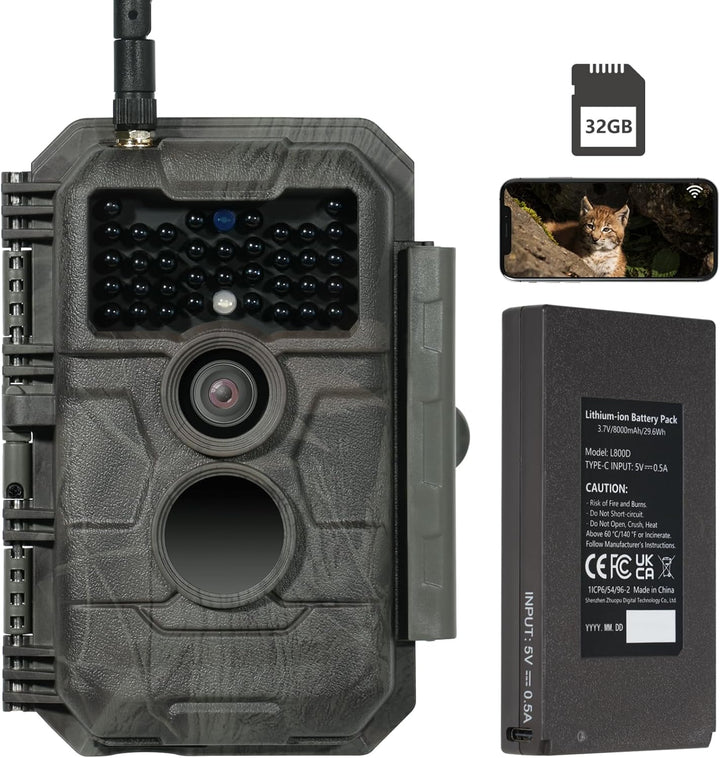 GardePro E6P Max Wildkamera WLAN, Wiederaufladbare 8000mAh Batterie, integrierte SD Karte, 64MP 1296