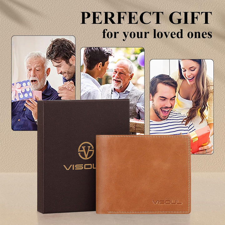 VISOUL Leder Geldbörse Herren mit ID-Fenster/Münzfach & RFID Schutz I Echtleder Geldbeutel für Männe