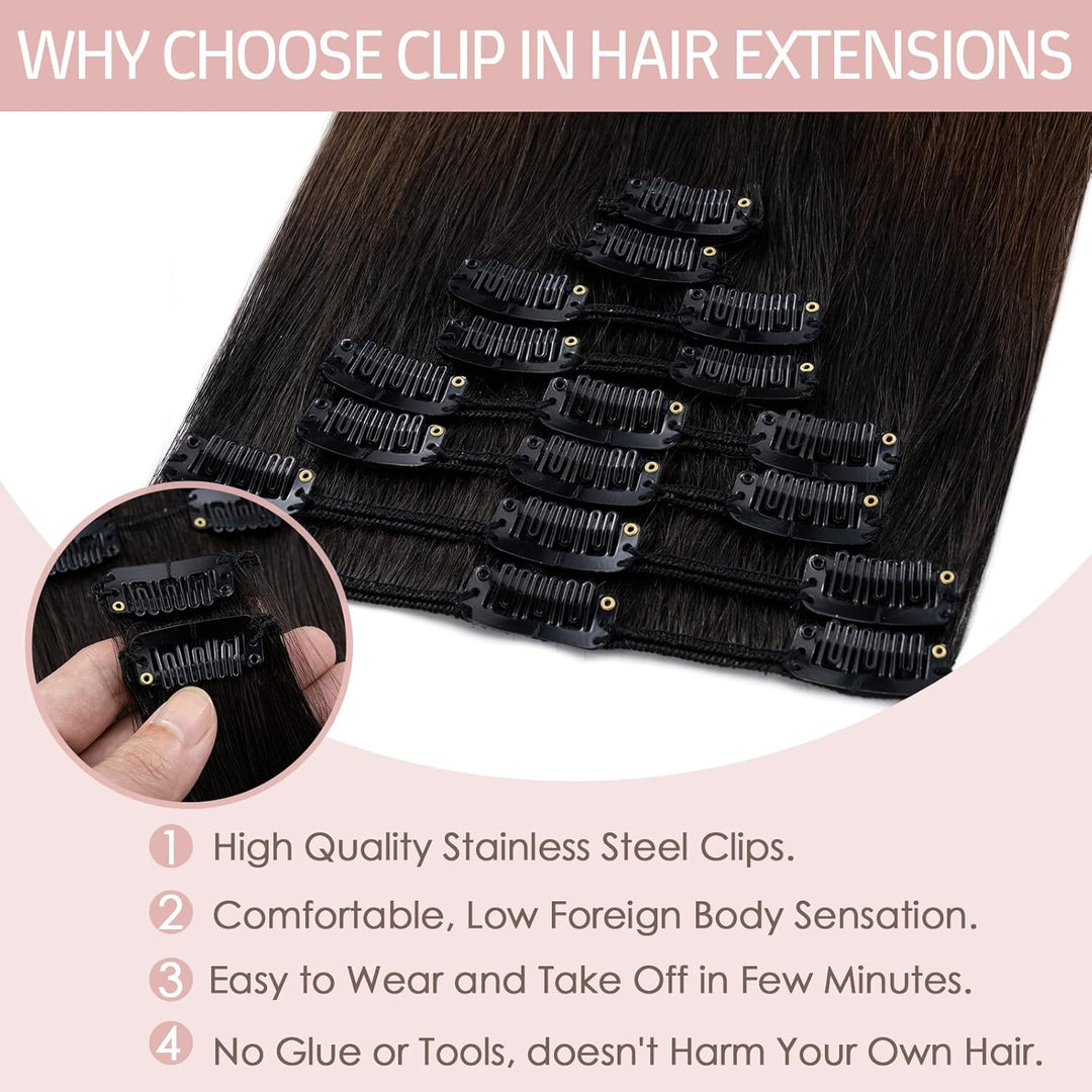 Silk-co Echthaar Clip In Extensions 8 Tressen 18 Clips 60g, Balayage Hair Extensions, Remy Echthaar