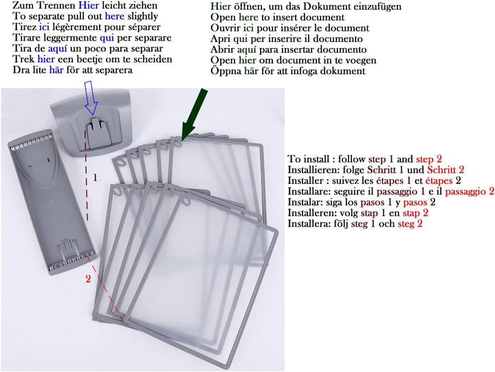 TUKA-i-AKUT Tisch-Sichttafel Aufsteller mit 10 Sichttafeln, DIN A4 Desktop Sichttafel System, Sichtt