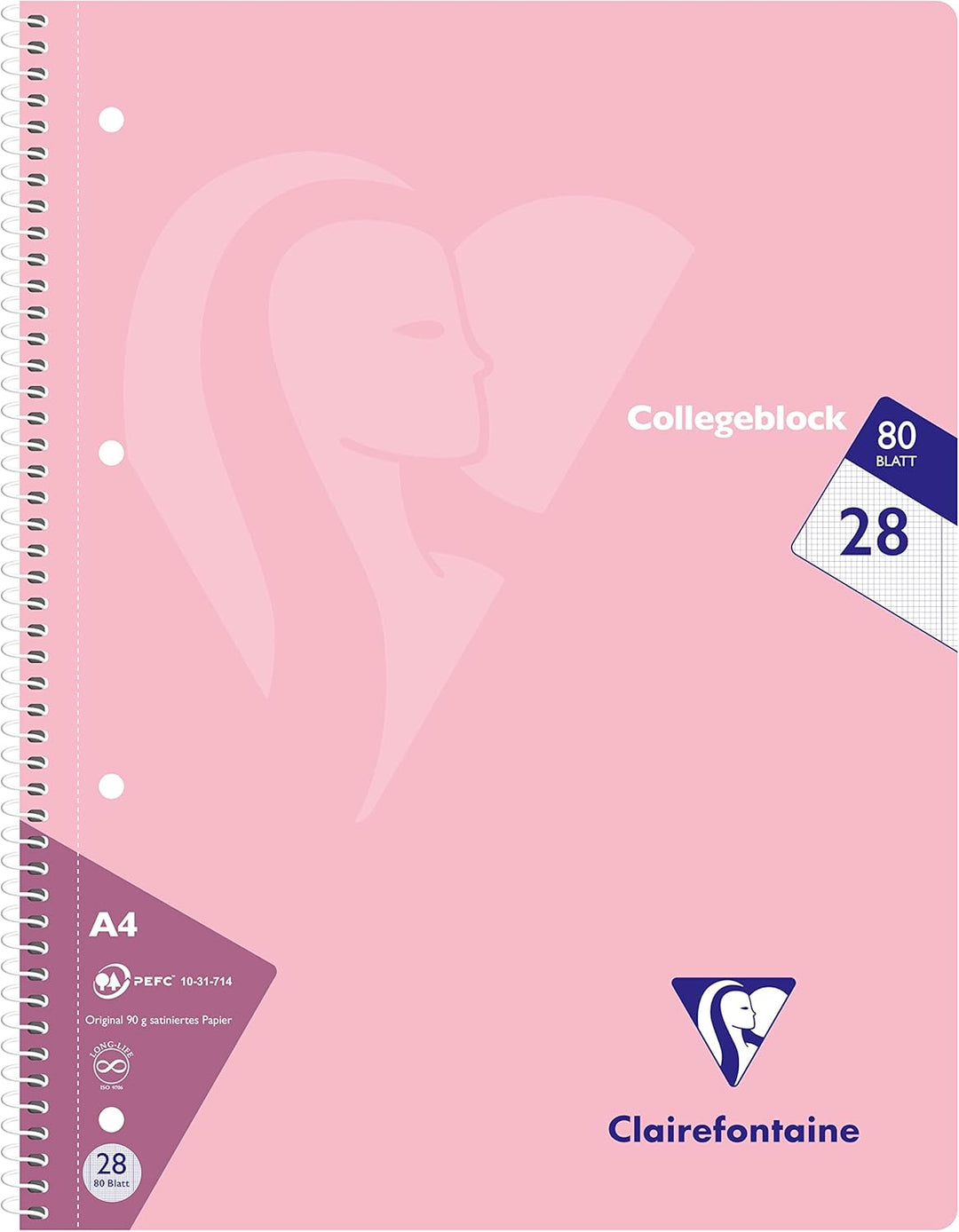 Clairefontaine 306228C - Packung mit 5 Heften / Collegeblöcke, DIN A4, 80 Blatt, 90g, kariert mit Do