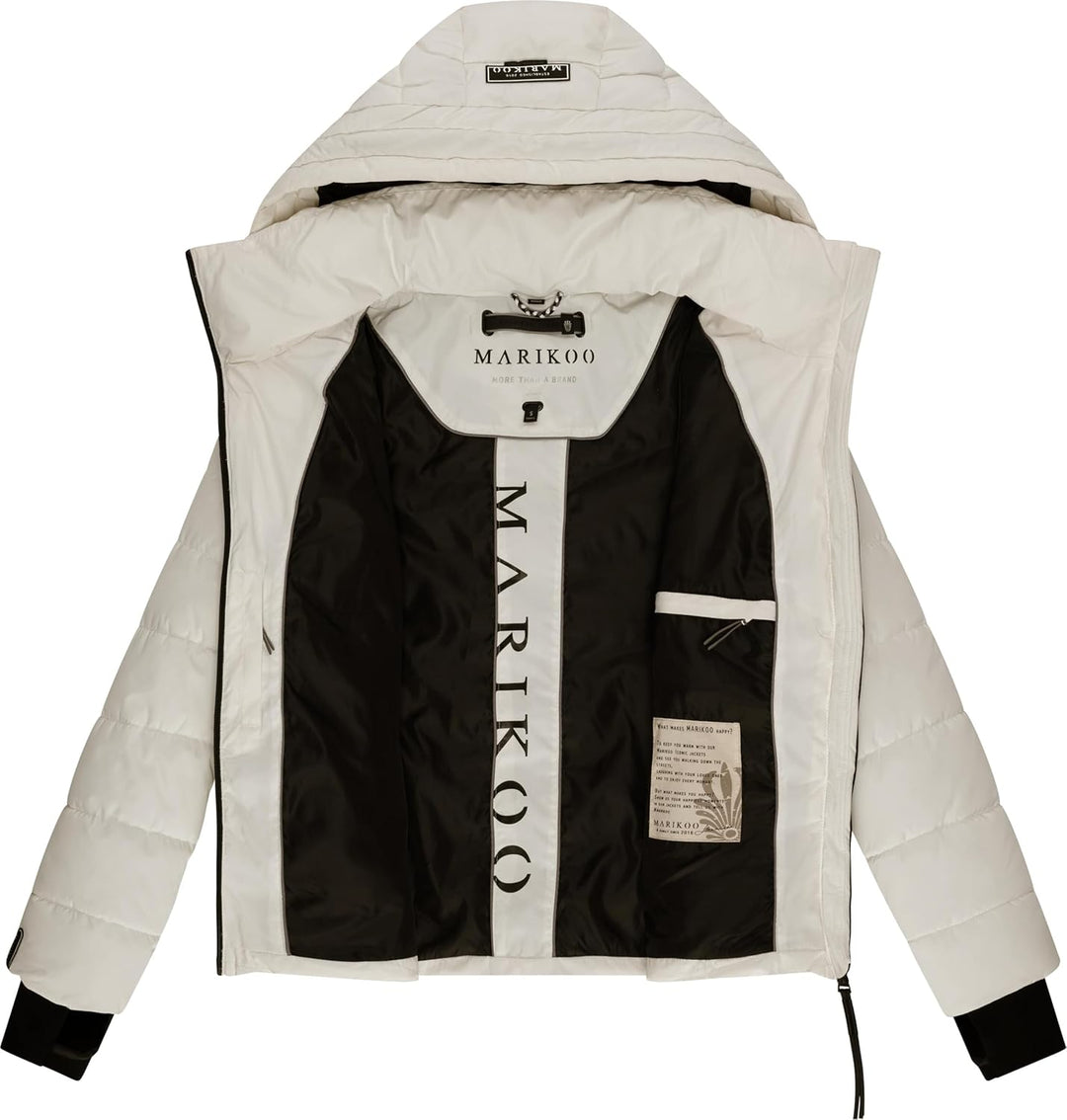 MARIKOO Damen Winterjacke warme Steppjacke mit abnehmbarer Kapuze Samuiaa XVI XS-3XL S Offwhite, S O