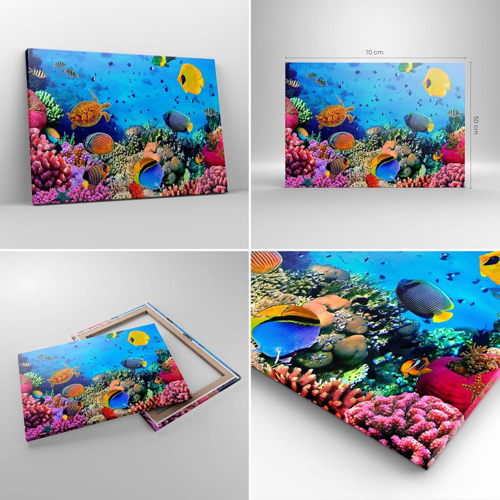 ARTTOR Bilder auf Leinwand Korallenriff Leinwandbild mit Rahmen 70x50cm Wandbilder Dekoration Wohnzi