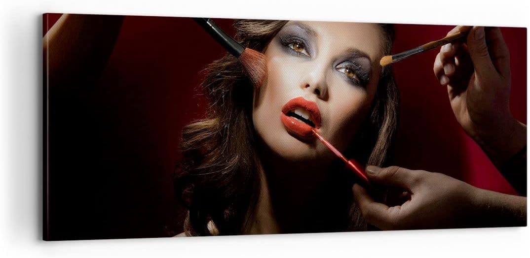 Panorama Bilder auf Leinwand 100x40cm Leinwandbild Frau Make-up schön Gross Wanddeko Bild Schlafzimm