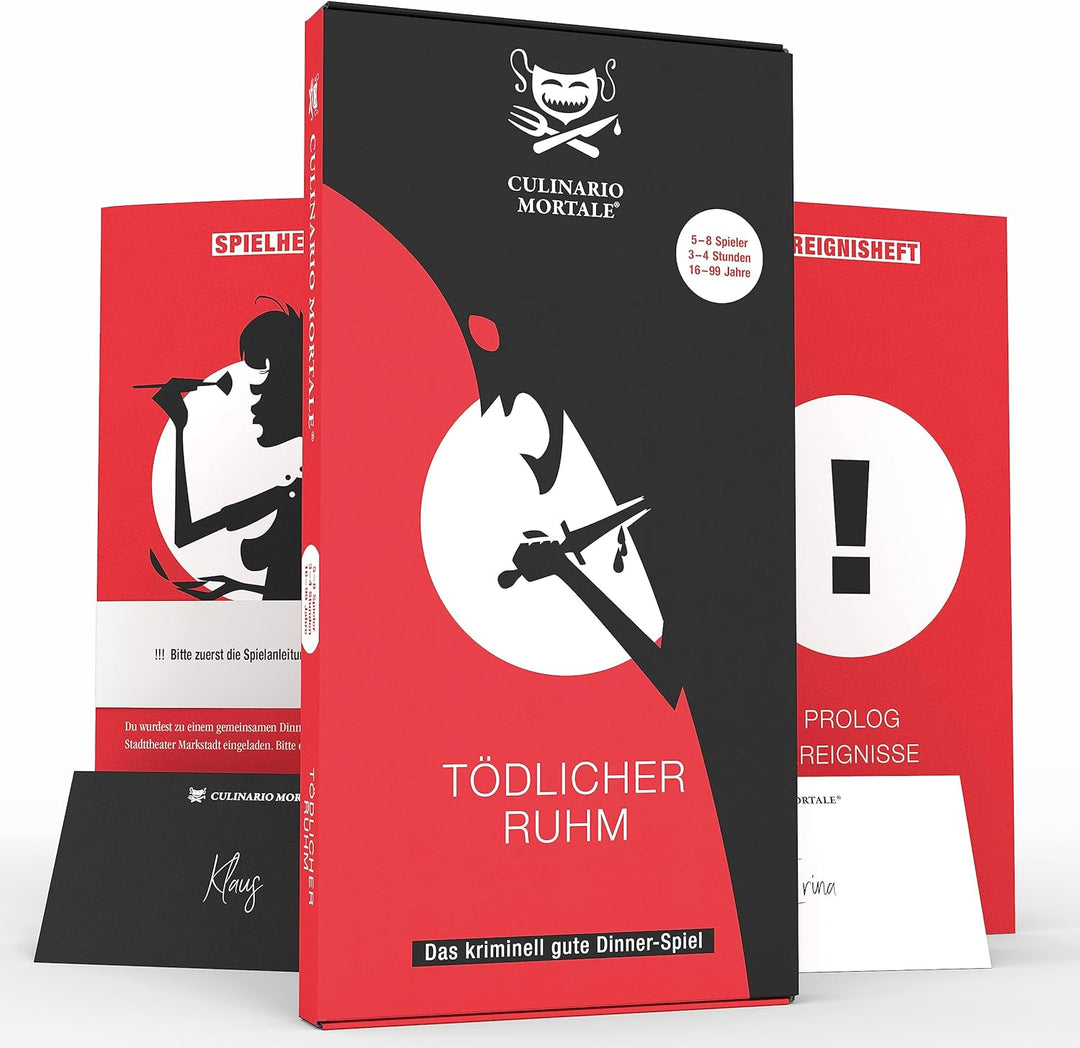 CULINARIO MORTALE® – Tödlicher Ruhm - Krimidinner für Zuhause für 5 bis 8 Personen/unterhaltsames Kr