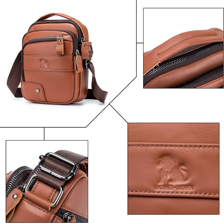 Umhängetasche aus Echtem Leder Herren Casual Fashion Crossbody Tasche Multifunktionaler Taschenbeute