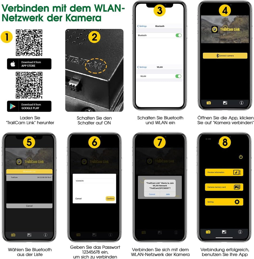 Crenova Wildkamera 4K 32MP mit 32GB microSD 940nm IR LEDs Bluetooth Bewegungsmelder Nachtsicht Spiel