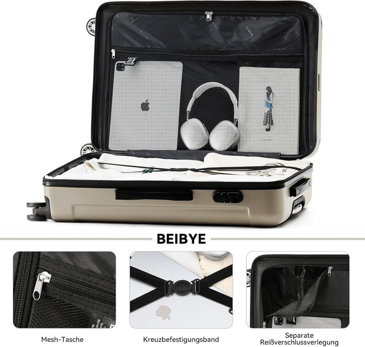 BEIBYE- Hartschalenkoffer Koffer Trolley Rollkoffer Reisekoffer Zahlenschloss 4 Zwilings-Rollen (Cha