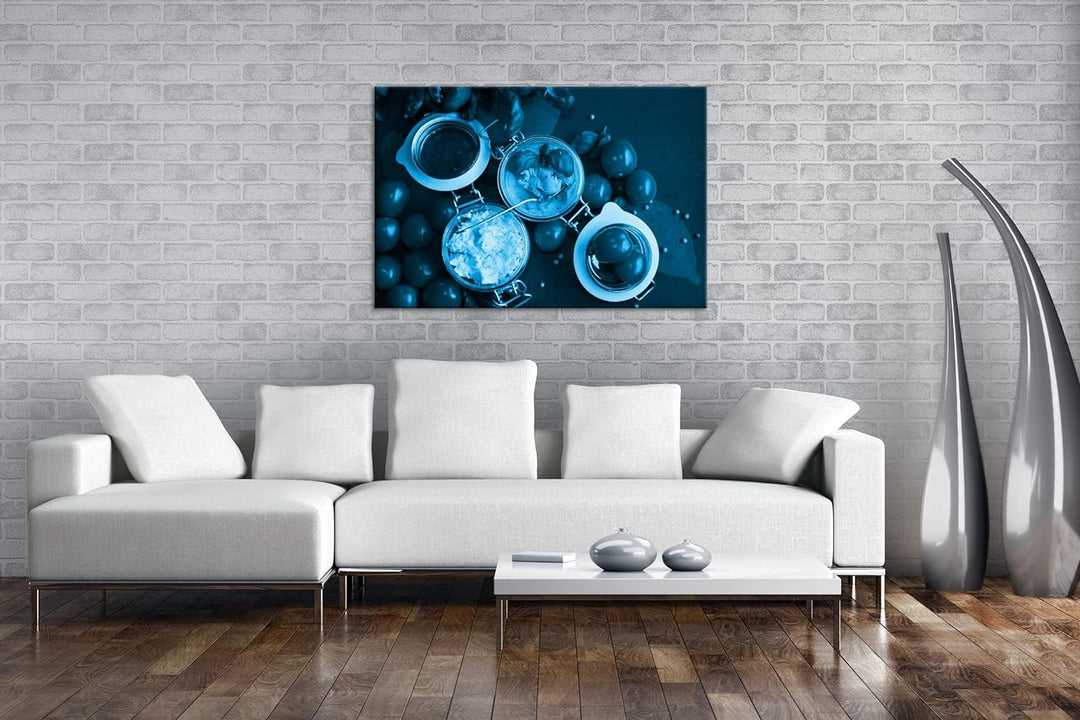 deyoli Tomaten Schafskäse und Basilikum Format 80x60 Effekt: Monocrome Blau als Leinwandbild, Motiv