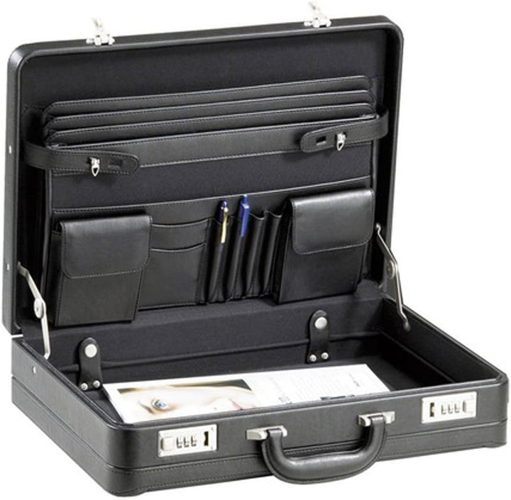 Bowatex Grosser Kunstleder Aktenkoffer 46 cm plus Erweiterbar Schwarz D&N