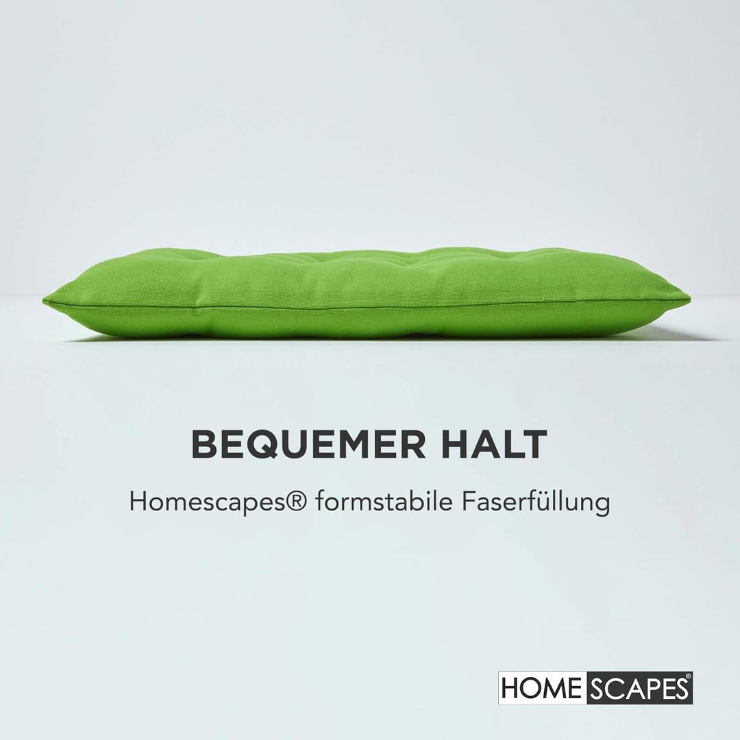 HOMESCAPES 4er Set Stuhlkissen 40 x 40 cm, grün, Sitzkissen mit Bändern und Knopfverschluss, einfarb