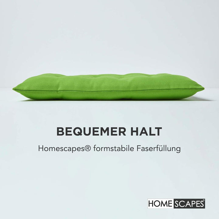 HOMESCAPES 4er Set Stuhlkissen 40 x 40 cm, grün, Sitzkissen mit Bändern und Knopfverschluss, einfarb