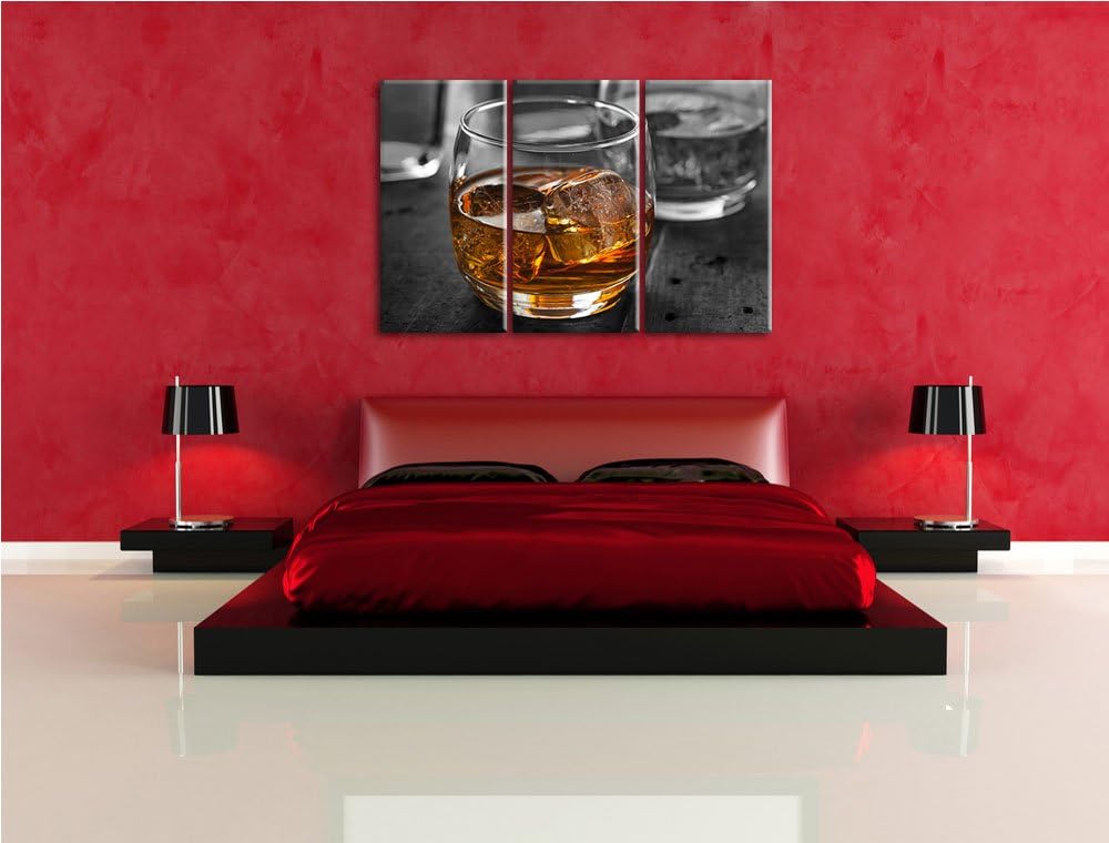 Gekühlter Whiskey im Glas schwarz/weiss 3-Teiler Leinwandbild 120x80 Bild auf Leinwand, XXL riesige