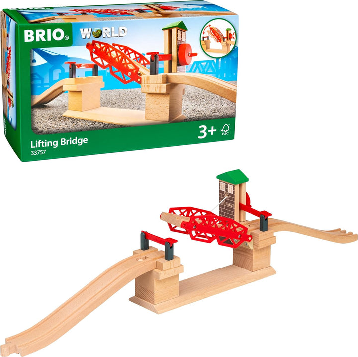 BRIO World 33757 Hebebrücke - Eisenbahnzubehör Holzeisenbahn - Kleinkinderspielzeug empfohlen für Ki