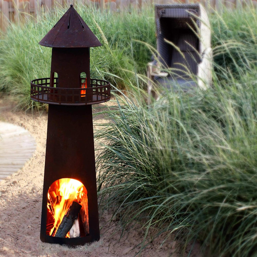UNUS Gartenkamin Leuchtturm aus Edelrost als Feuerschale für den Garten 131 cm