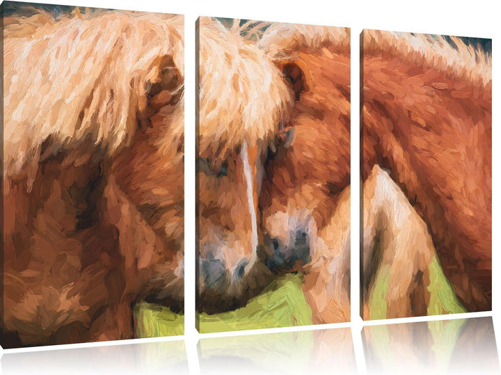 Pixxprint Zwei schmusende Pferde Kunst als Leinwandbild/Grösse: 3 Teilig (120x80) / Wandbild/Kunstdr