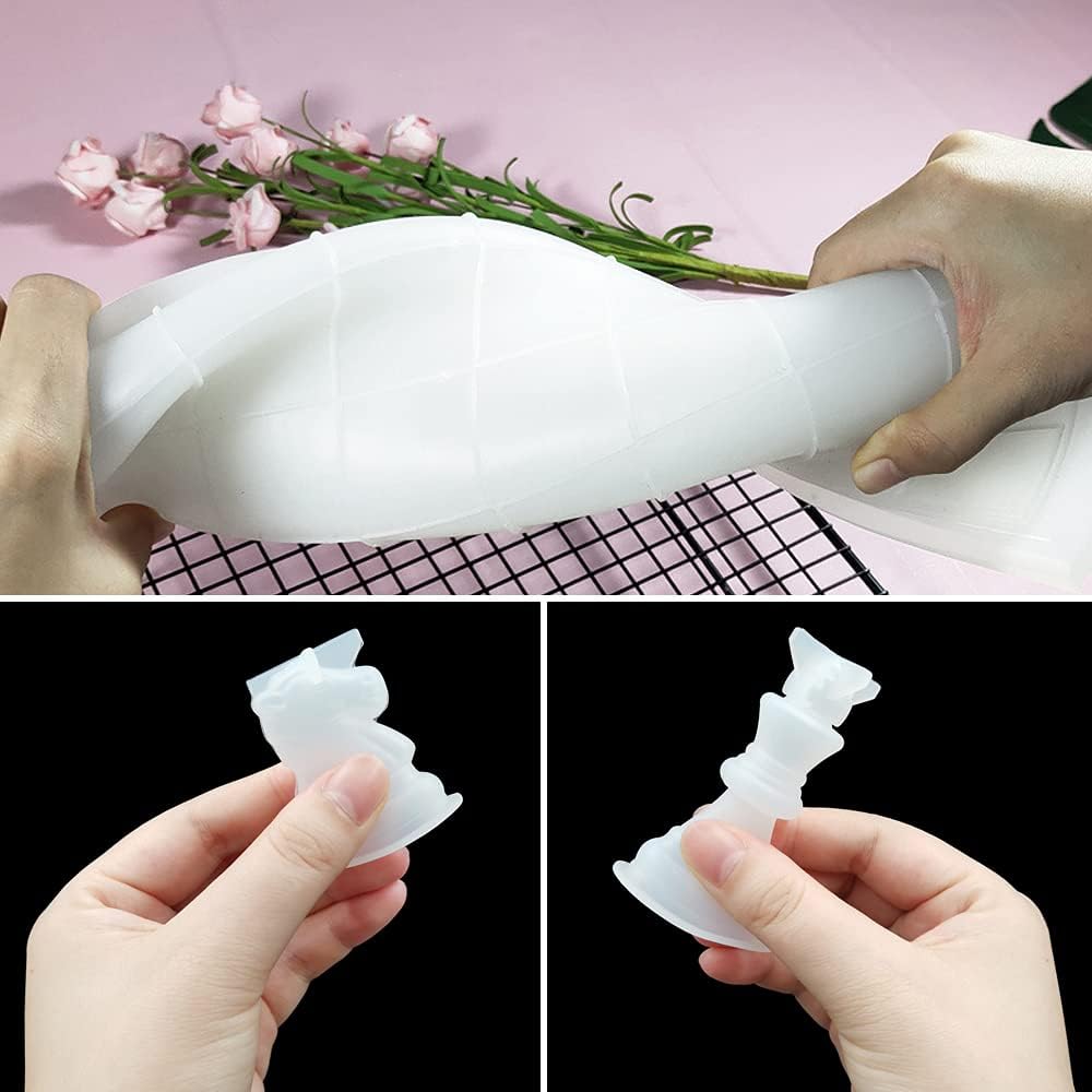 SENHAI Schachbrett-Harzformen-Set, 1 Schachbrett-Silikonform und 16 Stück 3D-Schachfiguren aus Harzg