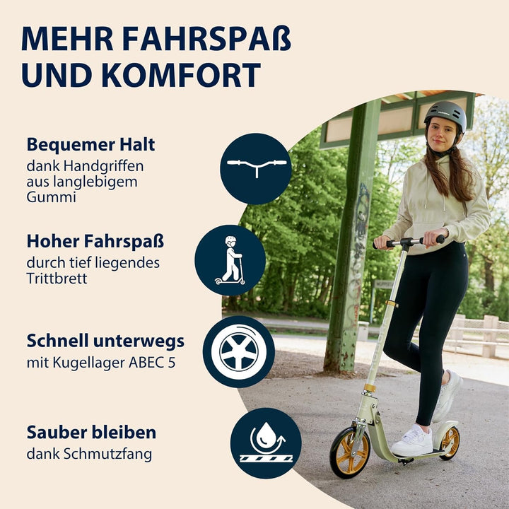 HUDORA BigWheel® 215 Scooter - Komfortabler Aluminium-Roller für bis zu 100kg - Höhenverstellbarer &