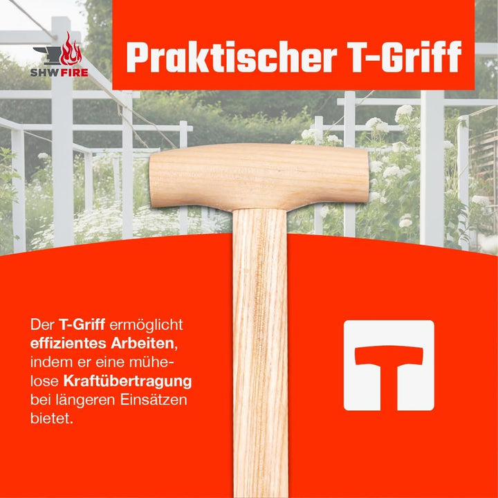 SHW-FIRE 59046 Rosengabel Bajonettzinken Stahl Handgeschmiedet Geschmiedet mit Stiel Holzstiel 85 cm