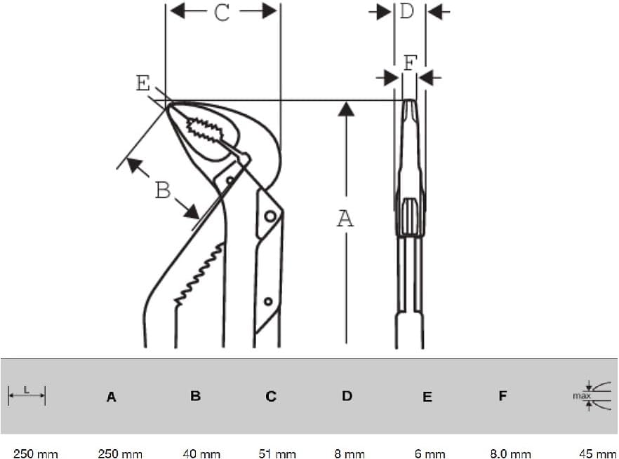 Tenacilla Articulada 250Mm Ip 250 mm Schwarz/Orange, 250 mm Schwarz/Orange