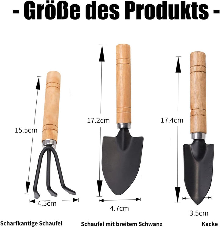 Mini Gartengeräte 3 Stück Set, 3 Stück Sukkulenten Gartengeräte, Holzgriff Handheld Mini Kelle, Scha