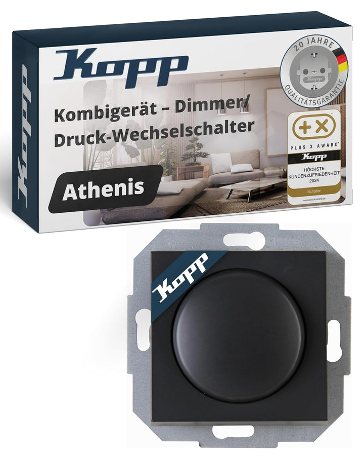 Kopp Athenis anthrazit, Druck-Wechsel-Schalter, Kombigerät, LED-Dimmer, für Glüh-Lampen, 230V Haloge