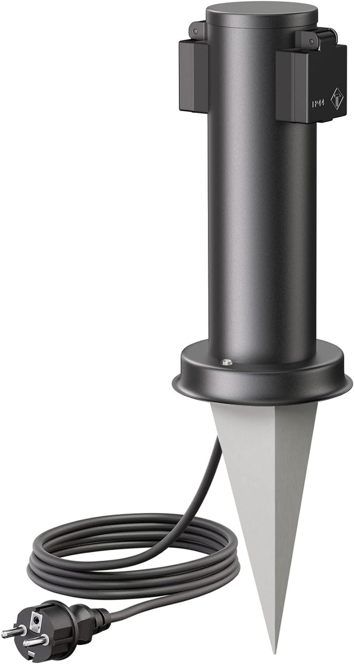 ledscom.de Garten-Steckdosen-Säule PORU mit Erdspiess und 2m Kabel für aussen, 2-Fach, Edelstahl, sc
