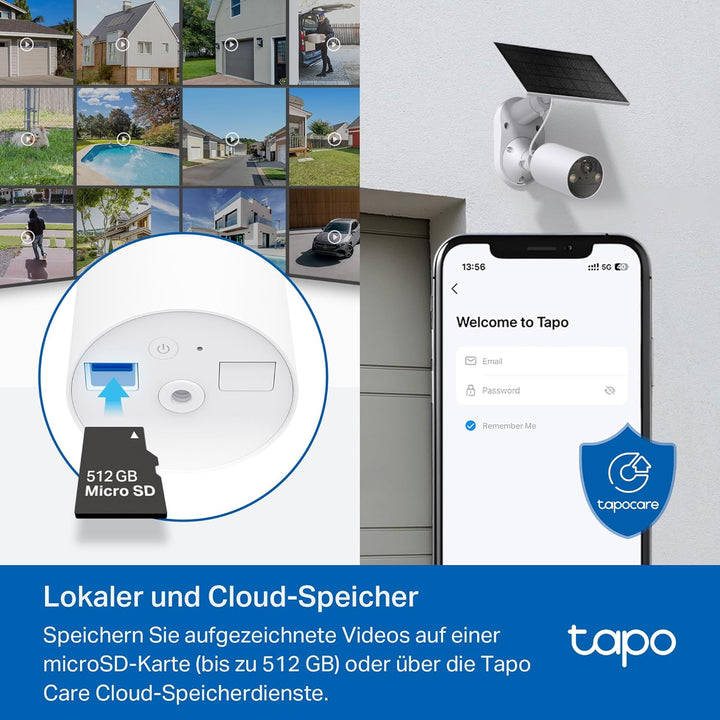 Tapo C410 KIT Solar รberwachungskamera Aussen Akku, 2K 3MP, Farbnachtsicht, MicroSD-Speicher, 6400-m