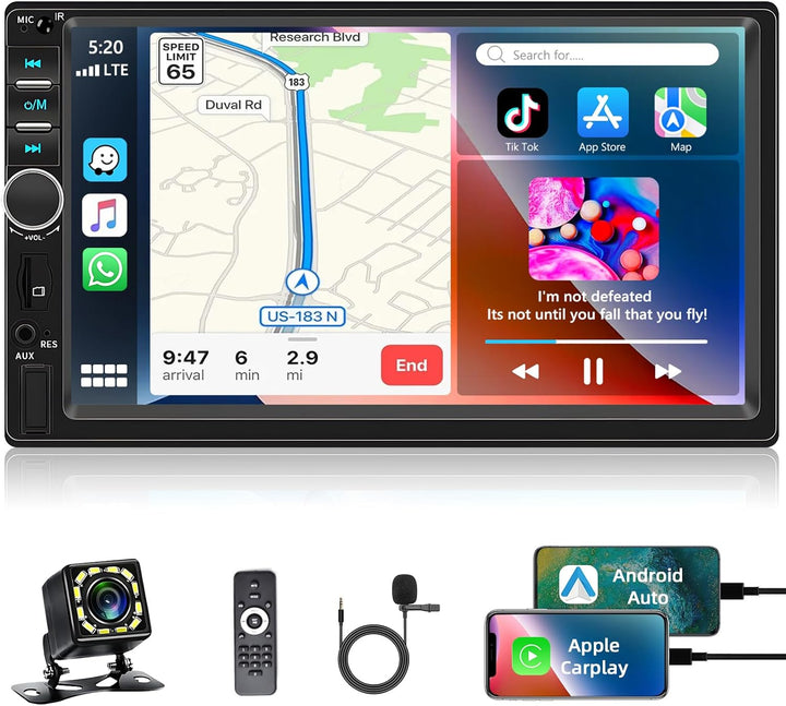 Podofo A-pple Carplay Android Auto 2 Din Autoradio, 7" HD Touchscreen MP5 Player Unterstützung Bluet