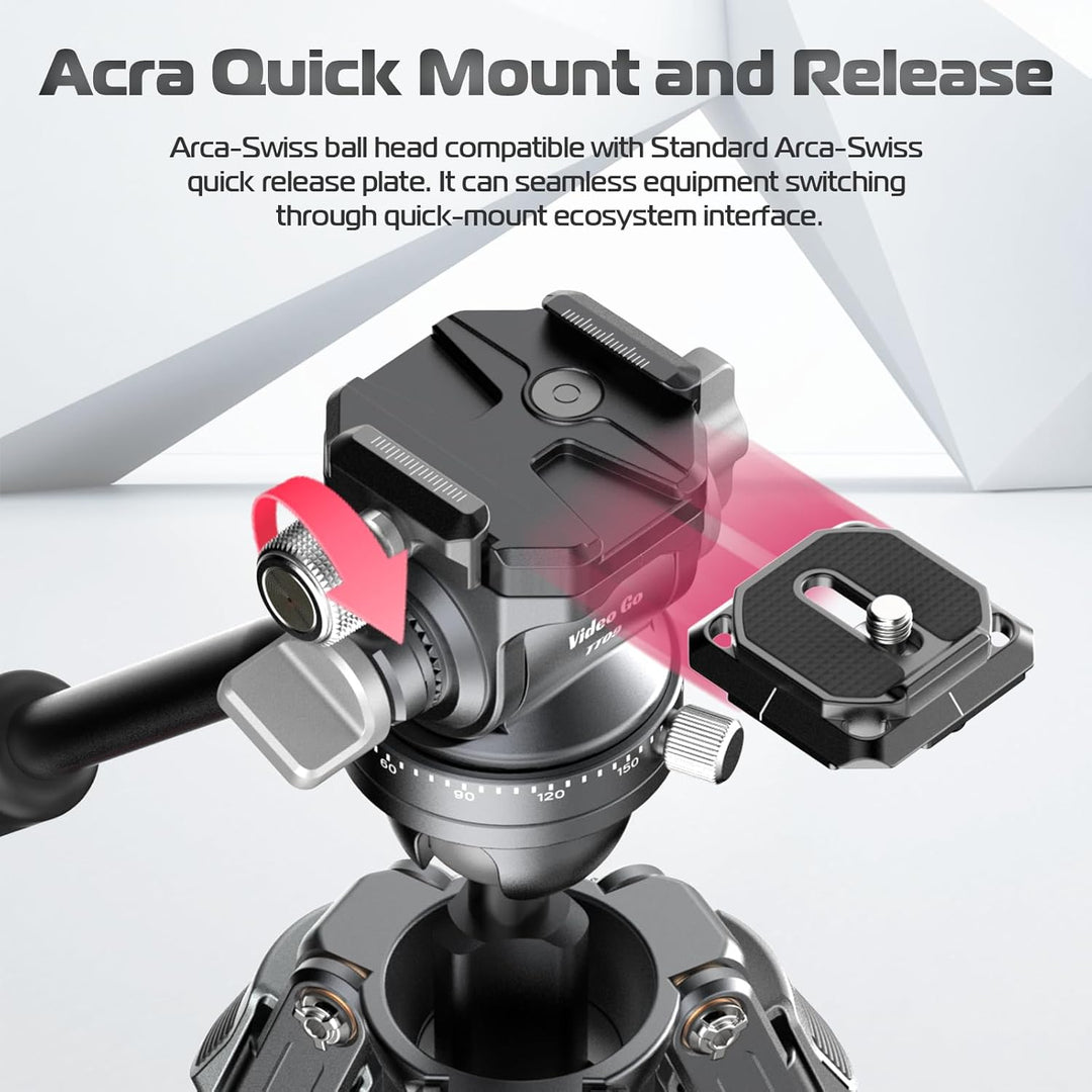 Videostativ Carbonfaser, ULANZI TT09 VideoGo Travel Tripod Reisestativ mit Fluidkopf 360° Pan&-50°/+