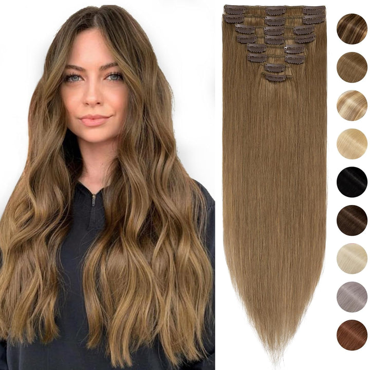 Silk-co Echthaar Clip In Extensions 8 Tressen 18 Clips 80g, Braun Hair Extensions, Remy Echthaar Cli