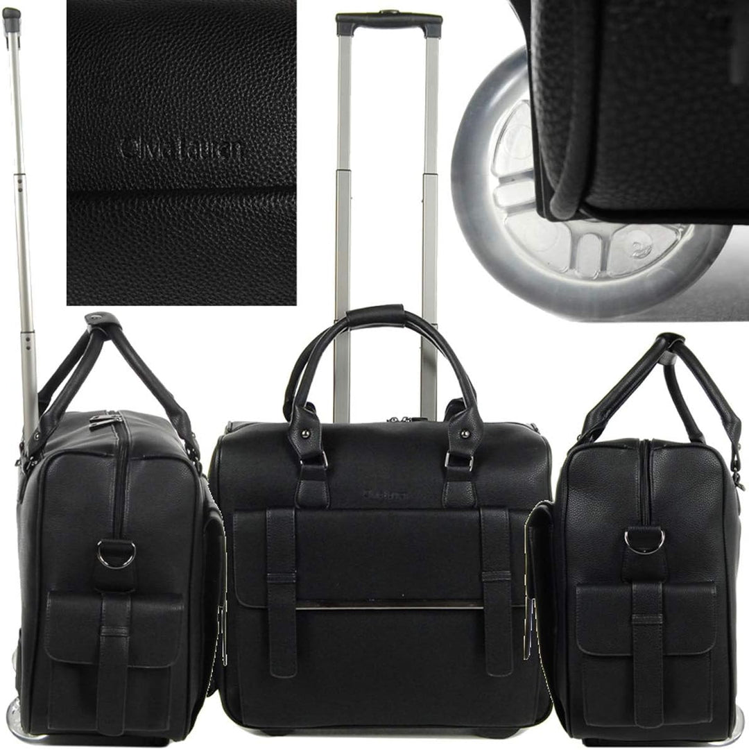 Bowatex Luxus Damen Schulter Gurt Aktentasche Laptop Trolley auf Rollen Schwarz