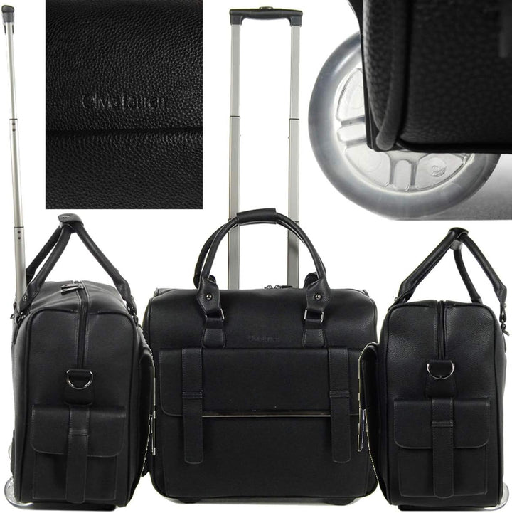 Bowatex Luxus Damen Schulter Gurt Aktentasche Laptop Trolley auf Rollen Schwarz