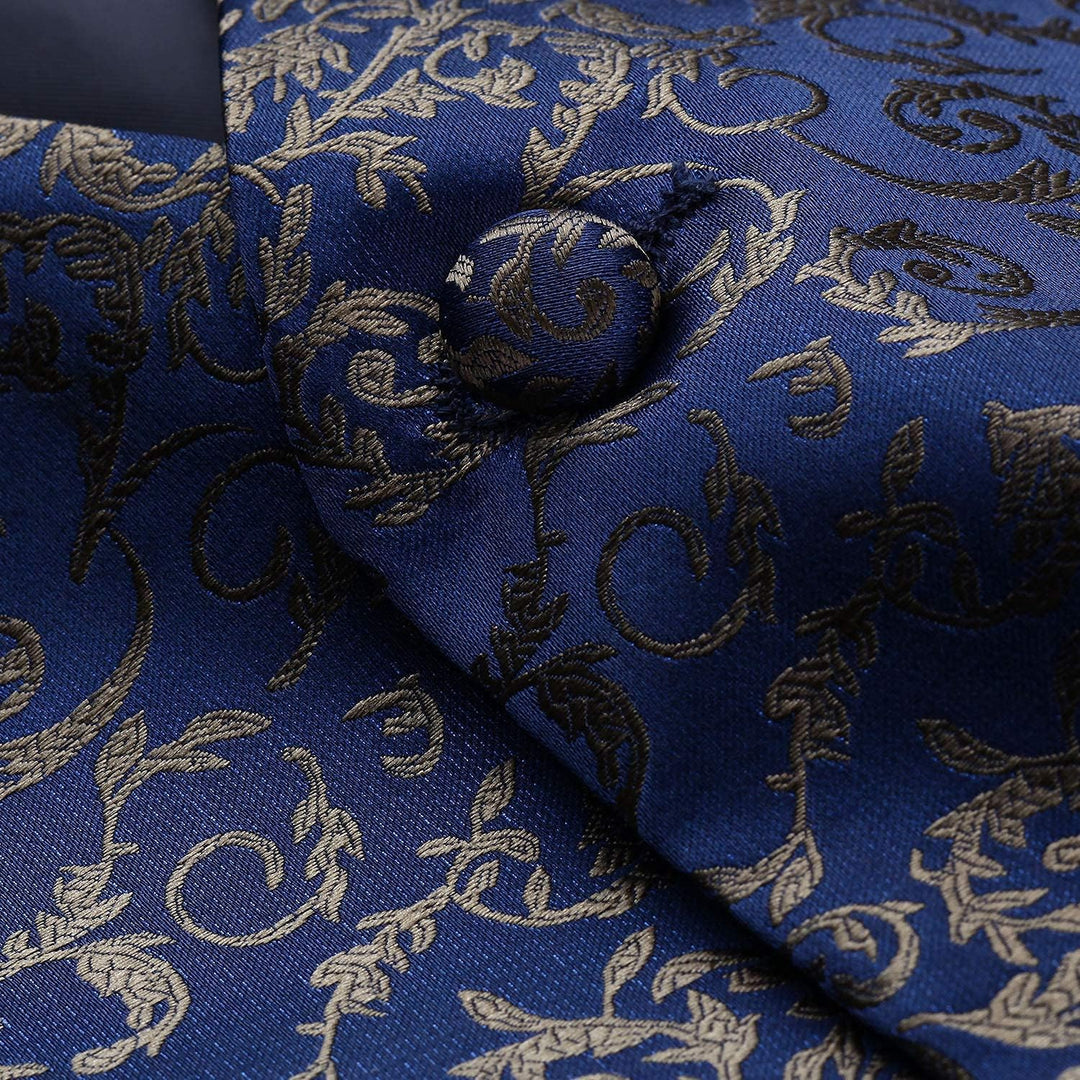 HISDERN Herren Weste Paisley Floral Jacquard Krawatte Einstecktuch Taschentuch Weste Anzug Set M Nav
