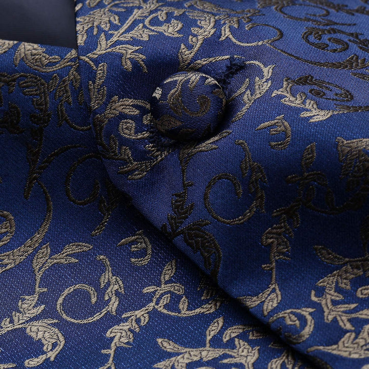 HISDERN Herren Weste Paisley Floral Jacquard Krawatte Einstecktuch Taschentuch Weste Anzug Set S Nav