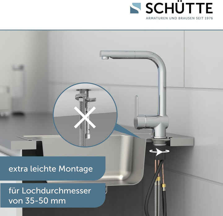 SCHÜTTE 79700 London Küchenarmatur mit ausziehbarer Geschirrbrause, 360 Grad schwenkbarer Wasserhahn