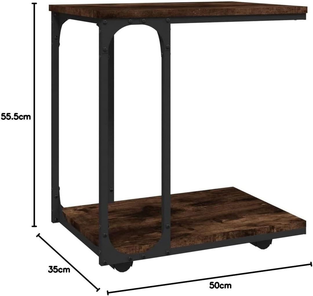 FIRBNUS Beistelltisch mit Rollen Räuchereiche 50x35x55,5 cm Beistelltische Fürs Wohnzimmer Beistellt