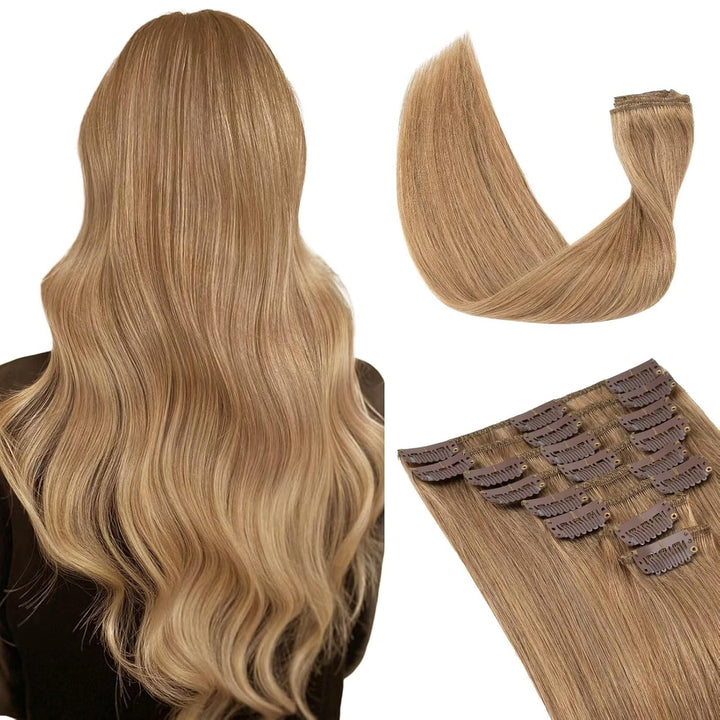 TESS Clip in Extensions Echthaar Dunkelblond #27 Remy Haar Extensions guenstig Haarverlängerung 18 C
