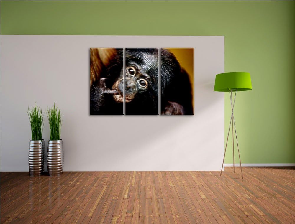 Dark süsses Orang-Utan-Junges Spezial 3-Teiler Leinwandbild 120x80 Bild auf Leinwand, XXL riesige Bi