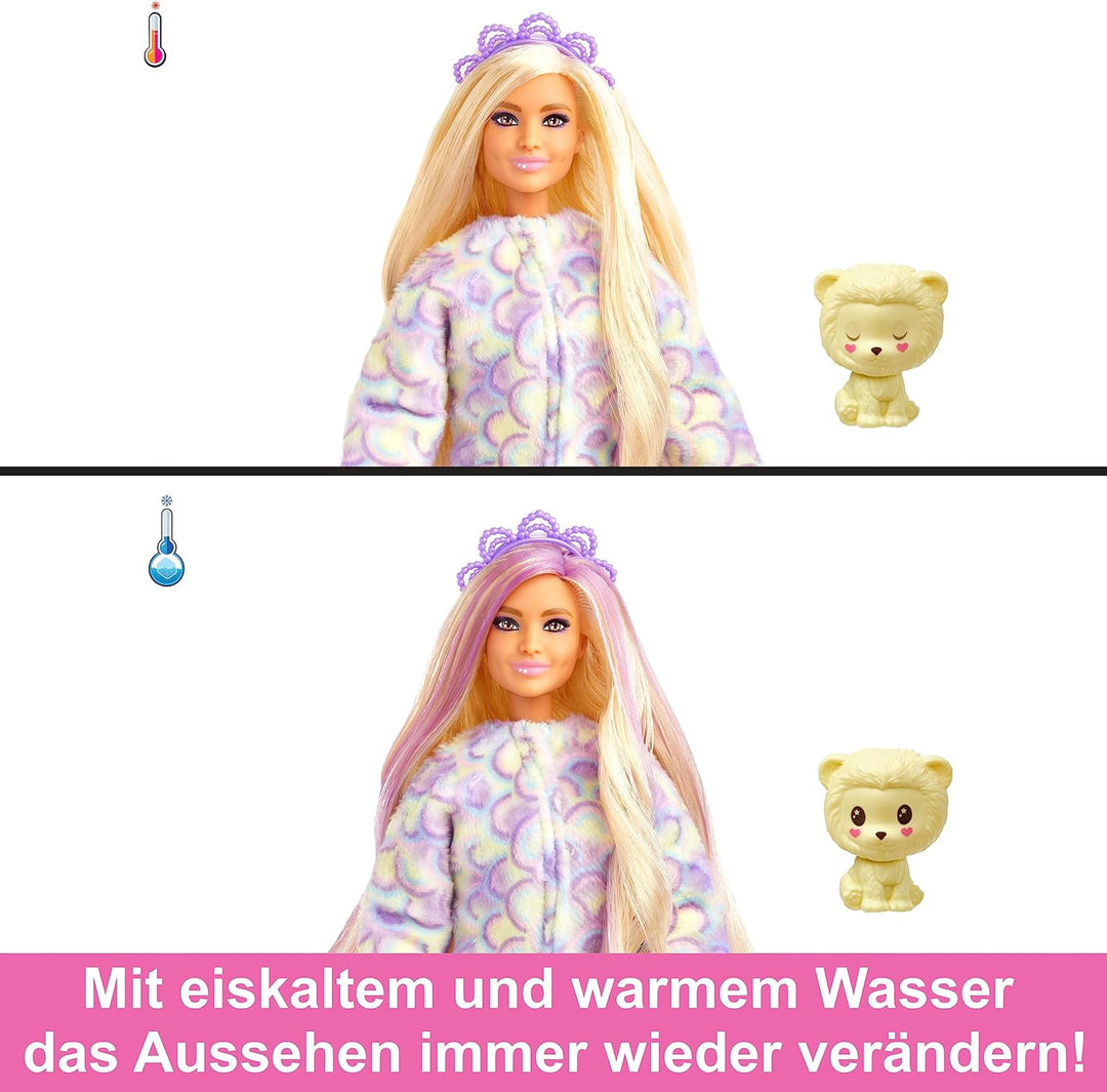 Barbie Cutie Reveal Puppe - Plüschlöwe mit 10 Überraschungen, bewegliche Puppe mit Accessoires, inkl