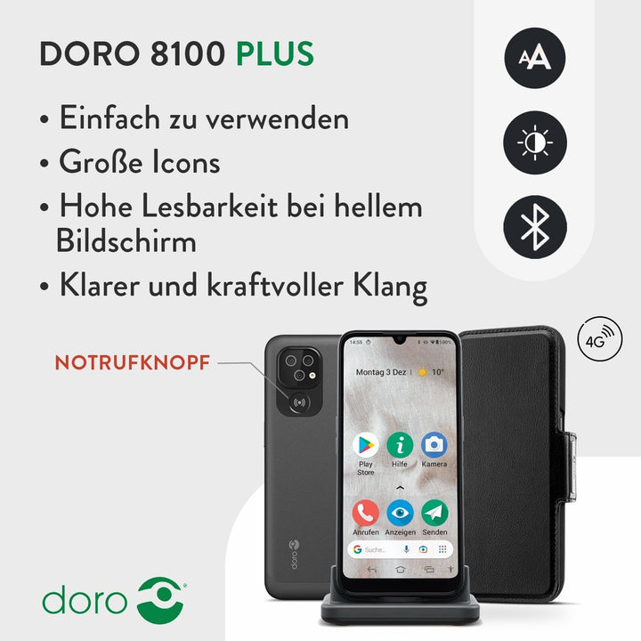 Doro 8100 Plus 4G Smartphone für Senioren - Entsperrt - Wasserdicht - mit Triple-Kamera - 6,1" Bilds