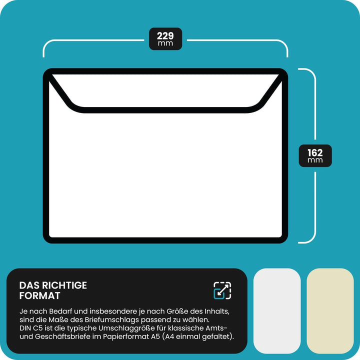 Netuno 100 Briefumschläge Weiss DIN C5 162 x 229 mm 120g Aster Smooth Extra White Briefkuverts haftk